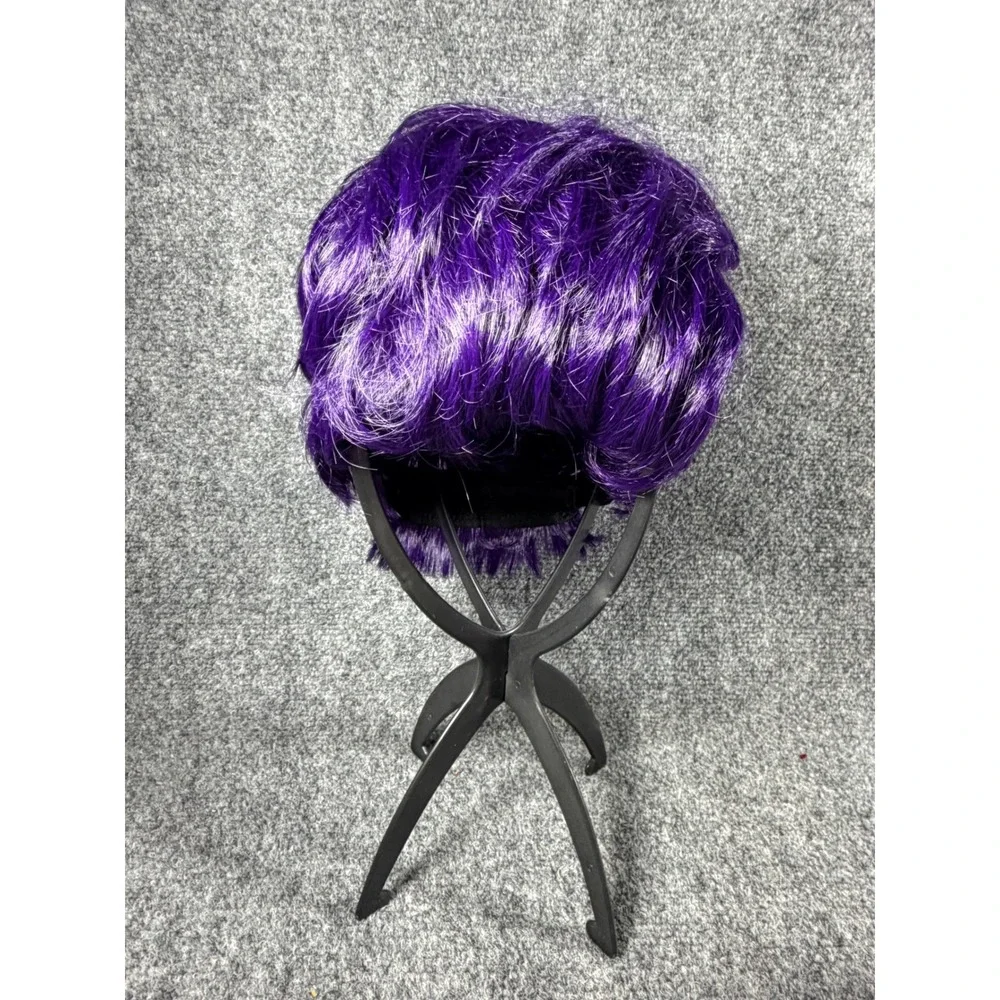 Pixie Cut Human Hair Wig Purple  Unisex Cosplay Fairy Costume